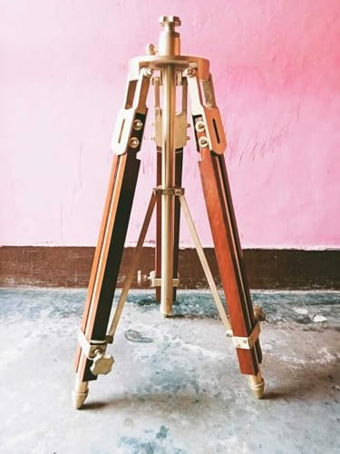 Orca INTERNATIONAL CO. Trípode náutico vintage de latón y madera para teatro, escenario industrial náutico de 40 pulgadas