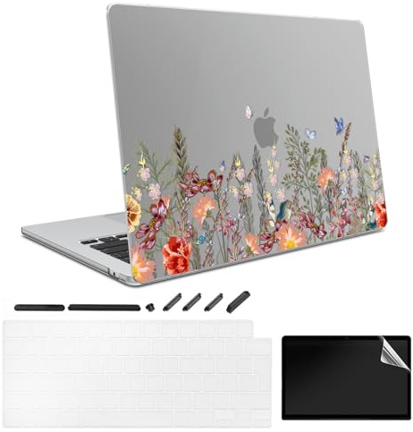 TeDaWen Hülle Kompatible mit MacBook Air 13,6 Zoll 2025-2022 Release Modell: M4 A3240 M3 A3113 M2 A2681 Chip, Gedrucktes Muster Hartschale Laptop Hülle für MacBook Air 13,6 Zoll，Blumen