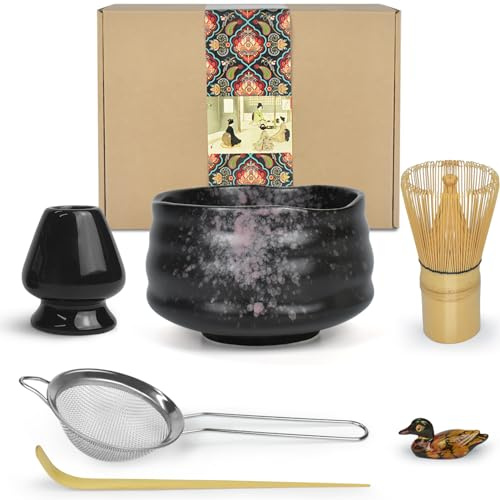 Artcome Kit de cérémonie à matcha pour cérémonie du thé japonaise, bol à matcha traditionnel, fouet, cuillère à thé, passoire à poudre matcha, service à thé matcha pour faire des usucha, koicha et