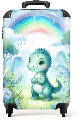 NoBoringSuitcases.com Kinderkoffer, Kinderkoffer Jungen, Koffer Kinder, Kinder Reisekoffer, Koffer Kinder Jungen, Kindertrolley Jungen, Handgepäck Koffer, Handgepäck 55x40x20 cm (Dino - Grün-Blau)