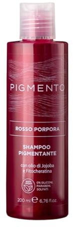 Pigmento, Shampoo pigmentante, Trattamento Ravviva il Colore Rosso Porpora | Jojoba e Fitocheratina, Formula Nutriente, 100% Vegan e Senza Parabeni, Rosso Porpora 200 ml