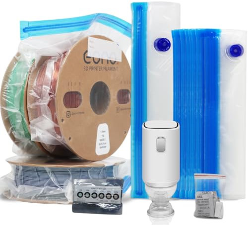 Eono 3D Drucker Filament Vakuumbeutel Set – 16 wiederverwendbare Beutel in 2 Größen mit elektrischer Pumpe, Trockenmittel, Feuchtigkeitsanzeiger und Clips zur Filamentaufbewahrung und Organisation