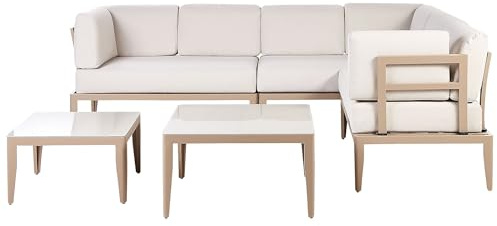 Trädgårdssoffgrupp 6-sits Ljusbeige L-formad soffa 2 soffbord Rima II