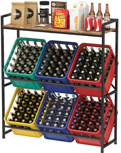 Lifewit Getränkekistenregal mit Ablage für 6 Kisten, 32D x 104W x 117,3H cm Regale für Getränkekisten, Freistehend Kistenständer Getränkeregal Wasserkistenregal Bierkistenregal, Rustikales Braun