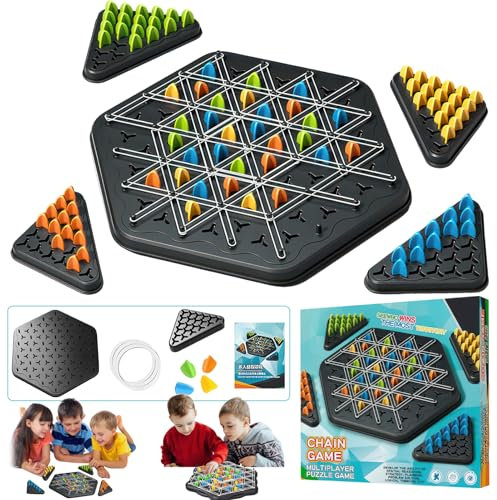 chimoo Interaktives Brettspiel Triggle – Taktikspiel mit Gummibändern, Kettendreieck Schach, Strategisches Denkspiel für die Ganze Familie ab 6 Jahren