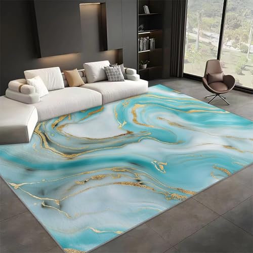 Teppich läufer Flur Marmor Türkis Goldene Textur 60x90 cm Küchenläufer Waschbar Weiche rutschfest Lange Korridor Teppich für Wohnzimmer Schlafzimmer Büro Küche Esszimmer