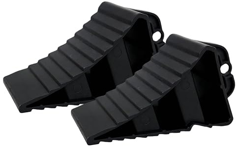 Berry 2 Pcs Wheel Chock Small - Black, Portable Wheel Stop, Plastic Wheel Wedge with Handles, Lightweight Tyre Saver Brake Stoppers