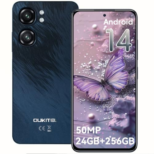 OUKITEL C58 Pro Telephone Portable - 24Go + 256Go/TF 1To, Écran 6.7 Pouces HD+ 90Hz, Octa Core 5150mAh 48MP+8M Smartphone Pas Cher Android 14 Dual SIM 4G, Fingerprint/Face ID/GPS/WiFi 5G/2Ans Garantie