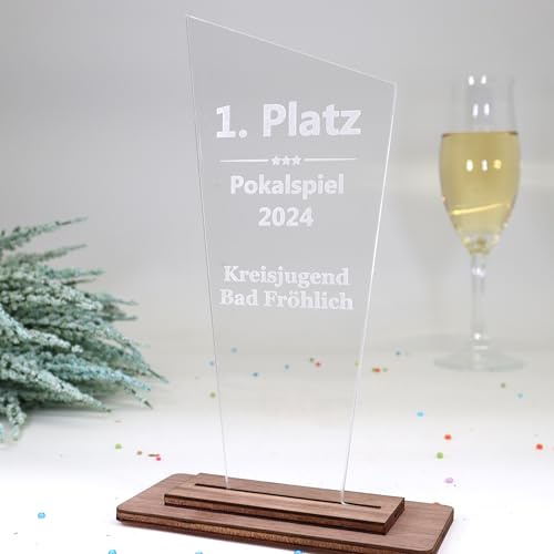 Pila Stone Moderne edler Award und Trophäe, eigener Text oder Logo, Orden Medaille aus Nussbaum und Acrylglas - Personalisierter Pokal - Kollegen Auszeichnung, Jubiläum Preis