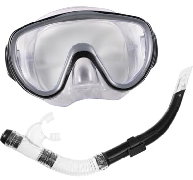 SKISUNO Trockenschnorchelmasken Satz Schnorchelausrüstung Silikonrahmen Beschlagfrei Weitsicht Schnorchelmaske Taucherbrille Schnorcheln Schwimmen Freitauchen Erwachsene