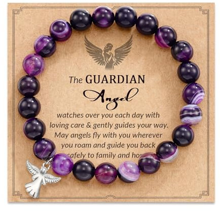 Mrltau Armband aus Amethyst – Glücksbringer und Schutzengel aus Stein für Frauen, Kinder und Mädchen – kleines Geschenk