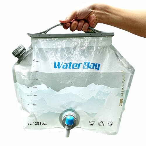 OHYER 8 litres Bidon à Eau Pliable avec Couvercle étanche Sacs d'eau Pliable Eau Potable Conteneur Bidon À Eau Souple Pliable avec Robinet Peut être rempli de Glace Amovible et Lavable Transparent