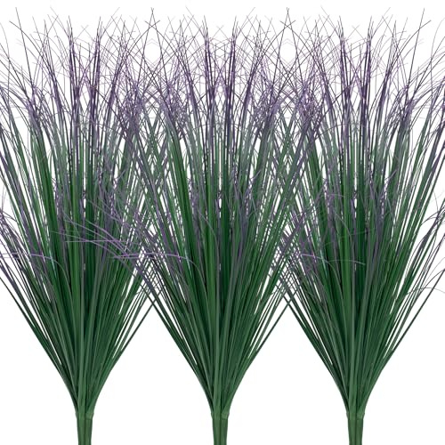 LUZOGA 12Pcs Artificial Grass Plants, Faux Shrubs Wheat Grass, Artificial Tall Grass Fake Plants for Outdoor Decor,Artificial Greenery Stems Weed for Room Indoor Home Decor(Green Purple Tail)