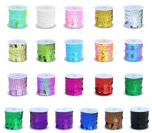 21 cintas de lentejuelas, rollo de lentejuelas, cinta de lentejuelas, cinta plana con purpurina, ribete de lentejuelas para manualidades, costura, joyas, manualidades, vestidos, decoración, 21