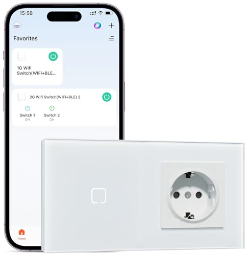 BSEEDLIFE Normal Steckdose mit Smart Wifi Lichtschalter, 1 Fach Intelligente Touch Schalter Kompatibel mit Alexa und Google Home, Wandschalter für Smart Home Lichtschalter Weiß（86 * 157mm）