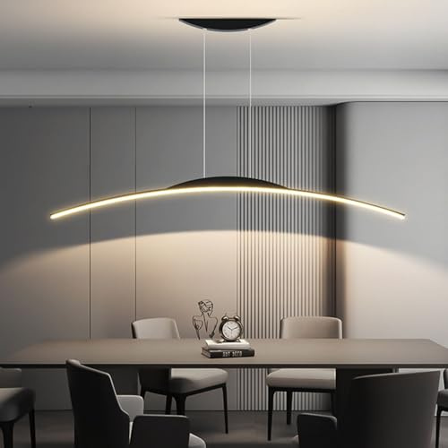Yuelux Lámpara de Techo LED Lámpara Colgante Ajustable en Altura con Mando a Distancia y Dimmable, Diseño de Arco para Comedor, Cocina, Salón u Oficina (Iluminación Decorativa) (Negro, 150cm)