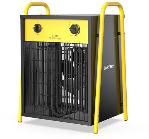 DAHTEC Calefactor Eléctrico 22 kW - Calentador Portátiles Industriales - Termostato y Protección contra Sobrecalentamiento - Apto para Construcción, Garaje e Invernadero