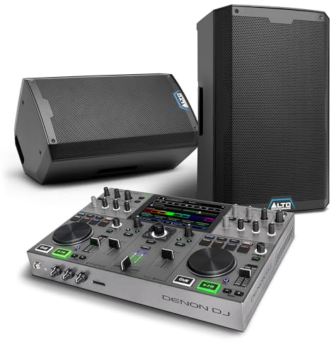 Denon DJ PRIME GO+ DJ Controller and ALTO TS415 Powered PA Speakers Pair for Live Music, DJ sets, Events, Music production