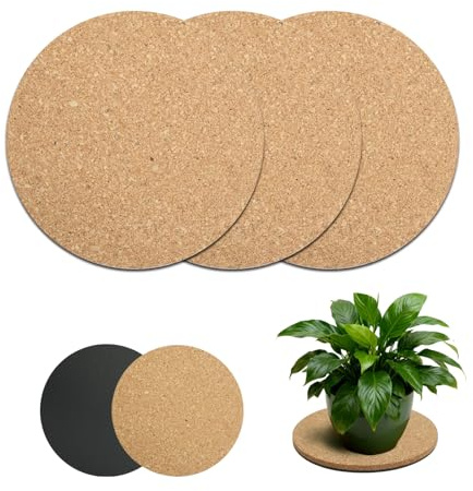 Bamworld Cork Plant Saucers 8 Inch - Set of 3 Absorbent Cork Coasters & Plant Drip Trays for Indoor Flower Pots, Planters & House Plants – Surface Protector for Table & Floor