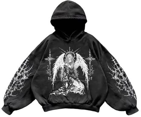Generisch Felpa da uomo con cappuccio e felpe in pile con stampa, unisex, comoda, casual, streetwear, per uomini e donne, streetwear da uomo, Nero , M