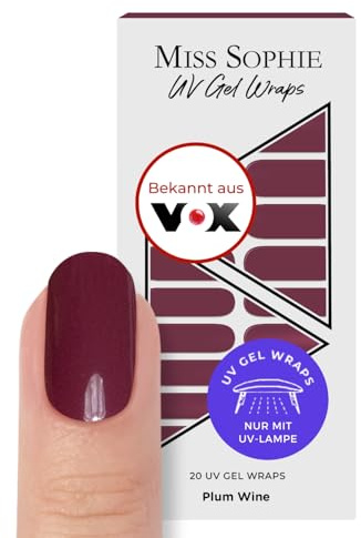 Miss Sophie UV Gel Nagelfolien I Plum Wine I 20 UV-Gel Nagellack-Streifen I Vegan & ohne schädliche Inhaltsstoffe I Selbstklebende Nagelsticker für Finger- & Fußnägel I Bis zu 21 Tage Halt