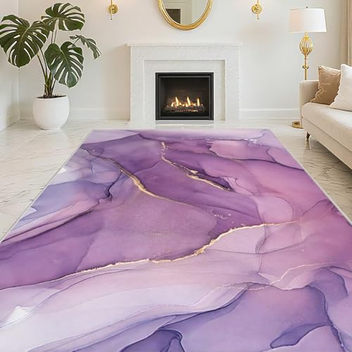 RUGMRZ Waschbar In Waschmaschine Teppich Wohnzimmer Groß 200X300cm,Rutschfesth,Weich Abstrakte Kunst Lila für Schlafzimmer,Wohnungs,Küche