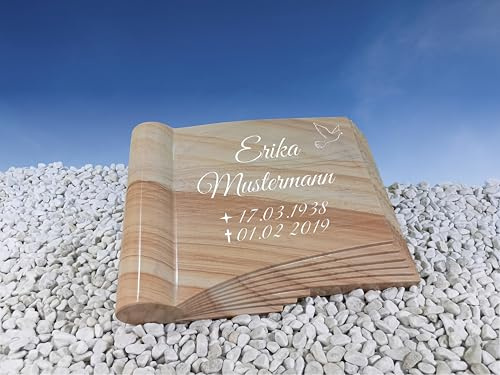 Grabstein in Buchform umgeschlagen aus Sandstein Naturstein, Individuell Graviert, 40x30x7 cm