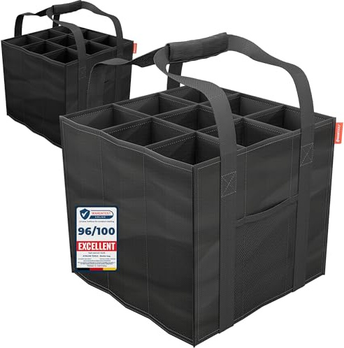 ATHLON TOOLS Flaschentaschen 2er Set 9 Fächer je 1,5L | Faltbare, wasserabweisende Einkaufstaschen mit Trennwänden und Griffen – Flaschenträger für Wasser, Wein & Bier – Schwarz