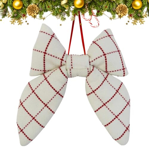 Genérico Lazo De Navidad, Lazos De Árbol Navidad A Cuadros Blancos | Grandes Decorativos Cinta Tela para Coronas, Guirnaldas, Entrada, Fiestas Y Decoración del Hogar De Vacaciones P
