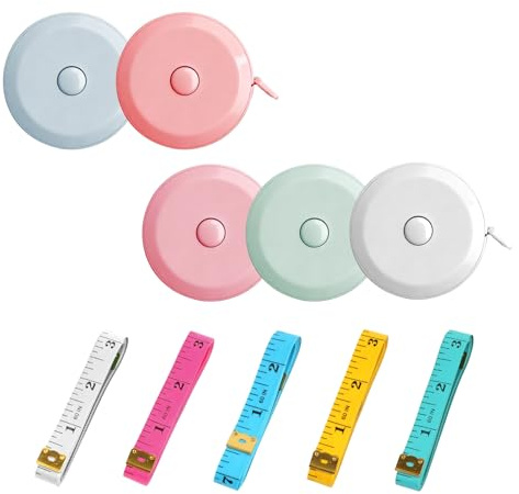 PAPAcroscoma 10 Pcs Measuring Tape: Dual Sided Body Measure Tape 60 Inch/1.5M, Fabric Soft Retractable Tailors Sewing Tape for Tailors Weight Waist Tape Measurement Sewing