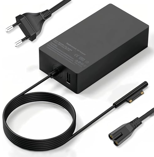 Chargeur Surface Pro 65W 15V 4A Alimentation pour Microsoft Surface Pro 11/10/9/8/Pro 7/7+/ 6/5/Pro 4/3/X, Surface Go 4/3/2/1, sur-Face Laptop 7/6/5/4/3/2, sur-Face Book 3/2/1, avec Un USB Port
