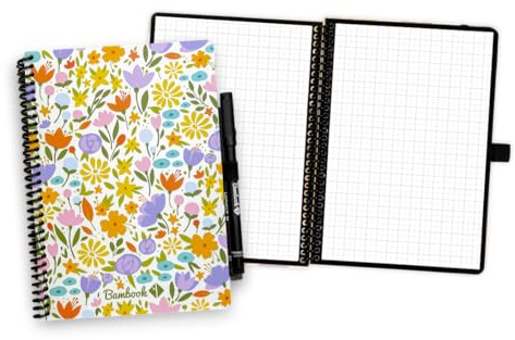 BAMBOOK Floral Notizbuch - Spring - A5 - Kariert, Wiederverwendbares Notizbuch, Notizblock, Reusable Notebook