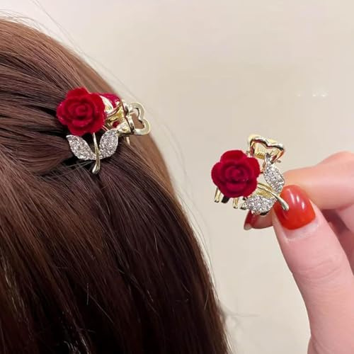 Haarschmuck Damen 2 Stk Hair clips Wasserfall Rosen Blumen Haarspange Metall Haarklammer Schmetterling Haaraccessoires für Frauen Schmuck haarspangen damen Gold