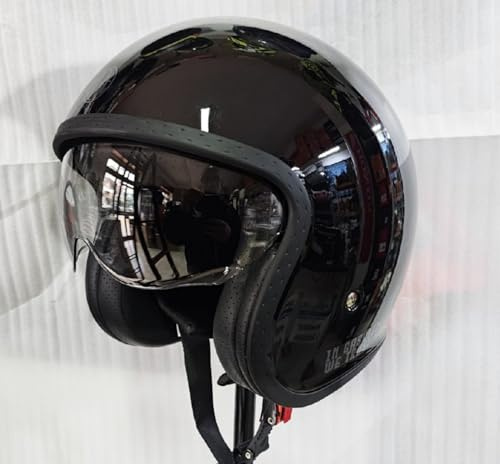 Casco Jet Moto, Nero Lucido, con Visiera, Stile Vintage, Origine Spirit STICKY TG L