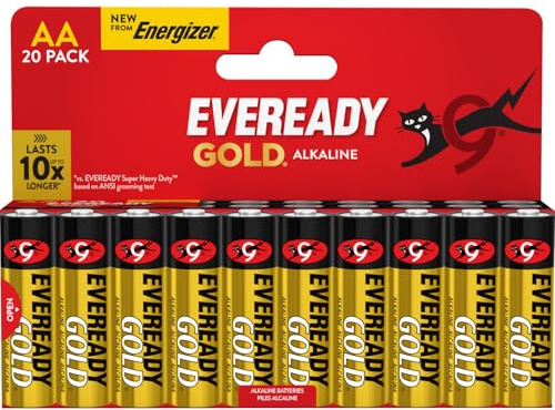 Eveready Gold by Energizer - AA Battery (20 Pack) - Double A Batteries - 1.5V Alkaline - Reliable Power For Every Day Devices - 10 Year Shelf Life