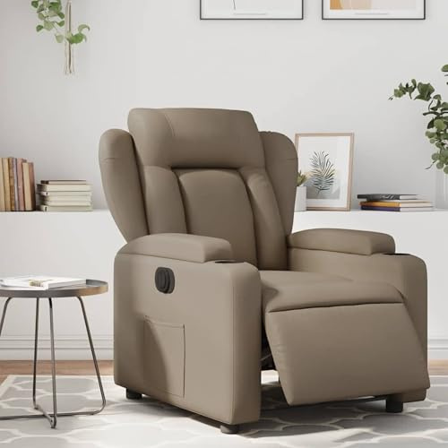 Fecpoo Relaxfåtölj med motoriserad rygg- och fotstöd | konstläder cappuccinobrun | 50 cm sittbredd, 110 kg lastkapacitet | TV-fåtölj för vardagsrum
