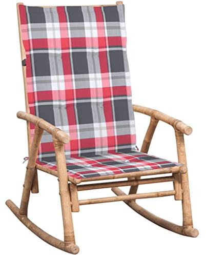 HETFTJN Sedia a dondolo in bambù con cuscino, sedia da giardino per terrazza e soggiorno, cuscino incluso, larghezza seduta 55 cm, portata fino a 110 kg, dimensioni 66 x 86 x 105 cm