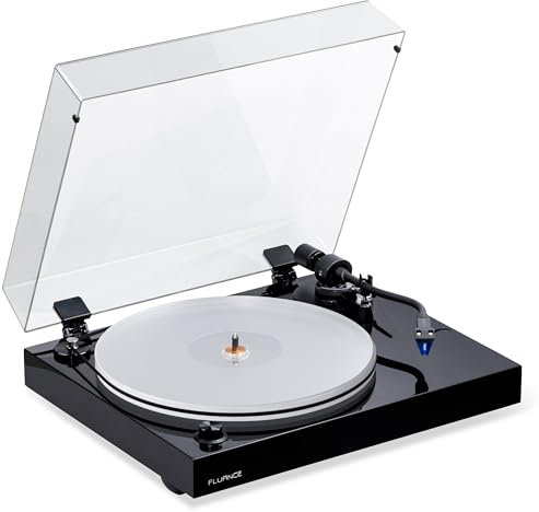 Fluance RT85 Referenz Plattenspieler – Ortofon 2M Blue Tonabnehmer, Acryl-Teller, Geschwindigkeitsregelung, Massiver MDF-Holzplinth, Vibration-Isolationsfüße - Klavierlack Schwarz