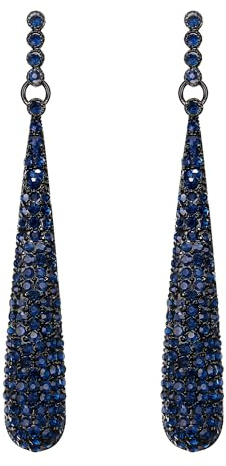 Clearine Boucles d'Oreilles Pendant Femme Forme Goutte d'Eau Longue Cristal Strass Bijou Cadeau Ton Noir Bleu