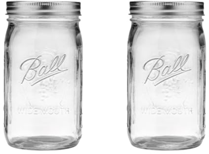 Ball Wide Mouth Glass Mason Jars with Lids and Bands, Used for Canning, Pickling, Juice, Jam, Jelly, Quart Size 32 Ounce (Pack of 2)