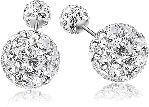 Doppel-Shamballa-Kugelohrringe für Frauen, 925 Sterling Silber-Stecker, Doppel-Österreichische-Kristallkugelohrringe, Disco-Shamballa-Kugelohrringe, Geschenk für Frauen und Mädchen