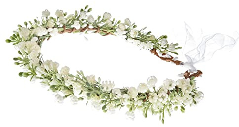 Justerbar blomkrona för kvinnor flickor blommigt pannband huvudbonad halo krans bröllop brud brudtärna blomma flicka girlang (16 B-vit)