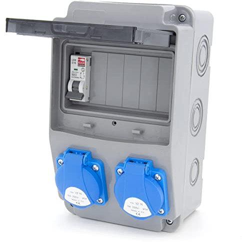 ELS Elektrotechnika Baustromverteiler 6NO 2x230V + LS und FI verdrahtet (2x 230V + 1x LS C16)