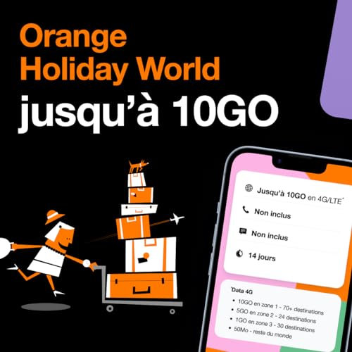 Scheda SIM Prepagata | Orange Holiday World – Fino a 10 GB Dati Internet 4G/LTE Valido in Tutto il Mondo