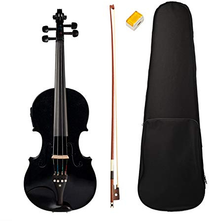Violín eléctrico de tamaño completo 4/4 con sonido y violín eléctrico, accesorios de cuerpo de madera maciza, violín eléctrico negro alto