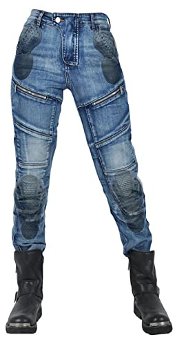 YuanDiann Motorradhose Motorrad Jeans Stretch Casual Damen Textil Jeanshose Verschleißfestem mit Verbesserter Protektoren Blau L