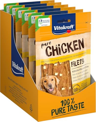 Vitakraft Pure Chicken Filets, Hundeleckerli, Hühnchenfilet mit Käse, Hunde Trainingsleckerli, ohne Zusatz von Zucker (9X 80g)