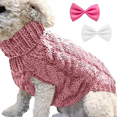 1-Stück Strickpullover Jacke für Hunde, Warme Hundepullover für den Winter, Rosa (L)