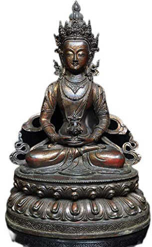 Buddha-Figur Alte Bronze-Zinnober-Lack-Langlebigkeit Buddha sitzender Buddha verwahrt den Buddha, Vajrasattva-Buddha-Statue-Ornamente