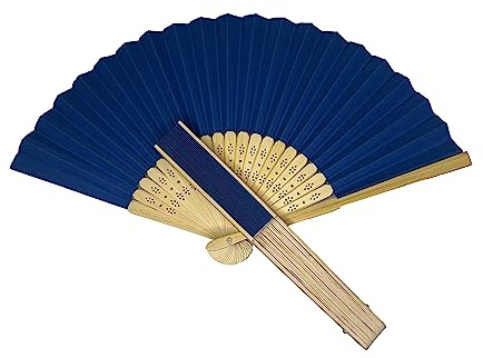 Parev Pack of 10 Navy Blue Paper Foldable Hand Held Bamboo Wooden Fans